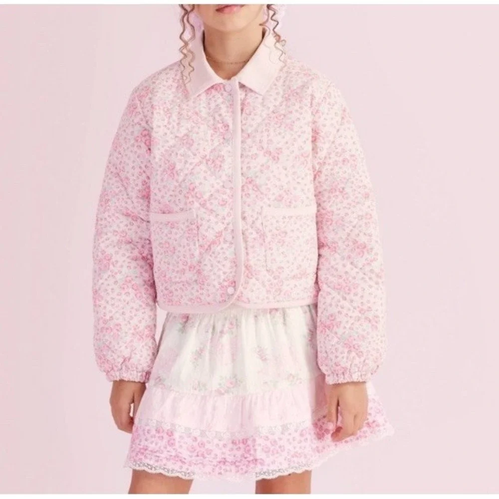 Love Shack Fancy Charlotte Rose Pink Quilted Barn Jacket Large NWT